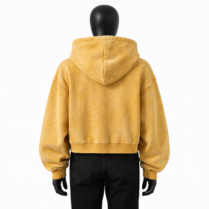 Sudadera con capucha para hombre, corta, con cremallera completa, de felpa gruesa, con lavado vintage, corte holgado, estilo streetwear, lisa, personalizable - Product Image 6