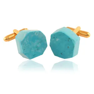 Wholesale collection raw turquoise cufflink solid brass gold plating non tarnish cufflink for shirt