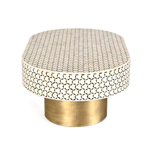 Table basse moderne d'incrustation d'os de forme ovale de vente chaude de qualité supérieure avec la base d'or - Product Image 1