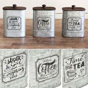 Ensemble de 3 boîtes de rangement en métal galvanisé avec couvercle pour le thé et le café Décoration intérieure - Product Image 6