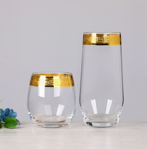 Verres à vin ronds avec pied, style clé grecque, bord doré électroplaqué, cristal, rétro, cadeau de mariage, compatibles lave-vaisselle, vente en gros - Product Image 4