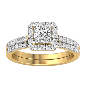 Anillo de Bodas de Oro Amarillo Blanco de 9 Quilates para Mujer, con Diamante Cultivado en Laboratorio, Corte Princesa, 0.98 Quilates, Claridad VS, Color EF, IGI - Product Image 4