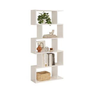 Librería Vertical de madera blanca de 5 niveles de Santorini, resistente, elegante, Modular, diseño moderno, comedor, hogar, oficina, dormitorio, envío gratis - Product Image 1