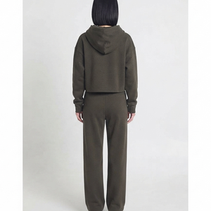 <b>Top</b> Trending Heavyweight Women's Crop Hooded Solid Tracksuits 100% Cotton Oversized Loose Fit OEM Service Wholesale - Product Image 5