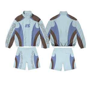 OEM personnalisé deux pièces en nylon Sublimation coupe-vent survêtement personnalisé polyester vintage Streetwear fermeture éclair coupe-vent ensembles shorts - Product Image 3