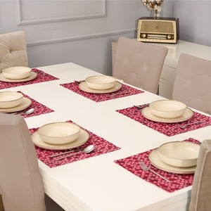 Juego de 8 Manteles Individuales Rojos 100% Algodón, 35x45cm, con Estampado Floral y Patrón de Nieve, Decorativos y Duraderos para el Hogar - Product Image 4