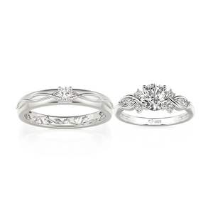 Jeulia Moissanite Round Cut <b>Matching</b> <b>Couple</b> <b>Ring</b> Set in Sterling Silver for Engagement - Product Image 3