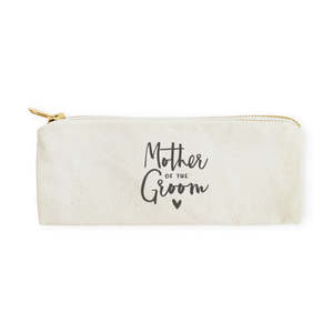 Mother Groom Portable <b>Makeup</b> Organizer Bag Large Cotton Canvas Pencil <b>Case</b> Zipper Closure Travel Pouch Featuring Letter Pattern - Product Image 1
