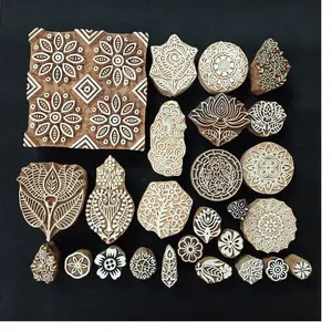 定制花卉主题木制雕刻块，用于纺织品印刷和指甲花印刷，非常适合工艺用品商店转售