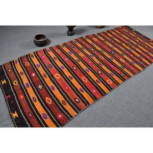 พรมขนสัตว์สีน้ำตาลแบบดั้งเดิม เป็นมิตรกับสิ่งแวดล้อม ขนปานกลาง ขนาด 4x9 ฟุต ดีไซน์แบบต่อผ้าสไตล์วินเทจ ทำด้วยมือจากตุรกี เหมาะสำหรับห้องรับประทานอาหาร - Product Image 2