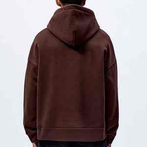 Sudaderas con capucha de gran tamaño con estampado de algodón 100% personalizado para hombre, Sudadera con capucha marrón en blanco con logotipo personalizado y hombros caídos para hombre - Product Image 4