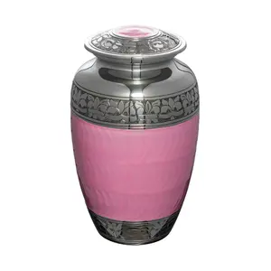 Urne funéraire en aluminium à bande perlée rose avec couvercle fileté, vente en gros, urne de crémation de haute qualité pour les cendres humaines - Product Image 1
