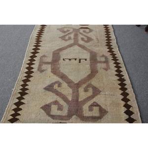 พรมสไตล์ตุรกีโบราณขนาด2,9x12ฟุตสีน้ำตาลเบจคลาสสิกวัสดุขนสัตว์เย็บปะติดปะต่อกันวัสดุลาเท็กซ์สำรองสำหรับทางเข้าเตียงโถงทางเดิน - Product Image 3