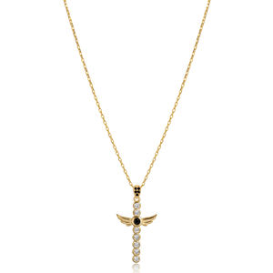 <b>Angel</b> Wings Cross Design Christian Rhodium Plated Black Clear Zircon Stone Charm <b>Necklace</b> Wedding 925 Sterling <b>Silver</b> Jewelry - Product Image 1