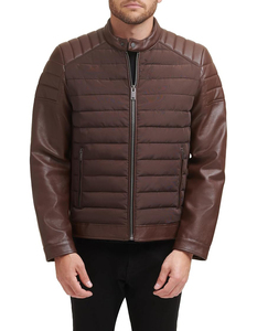Wholesale Rate Men Mixed Media Faux <b>Genuine</b> Leather Puffer Motocros Racer Jacket Jacket Custom Service Available - Product Image 6