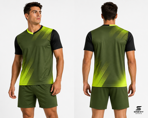 SINEWY SPORTS Men's Soccer Jersey Set Green Yellow Gradient V-Neck Short Sleeve Moisture Wicking Breathable Quick Dry <b>Athletic</b> - Product Image 4