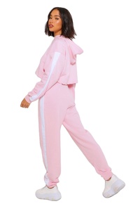 Conjunto de sudaderas con capucha recortadas y pantalones de chándal de gran tamaño, chándales de calle de 2 piezas personalizados de alta calidad para mujer - Product Image 2