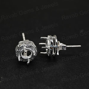 Boucles d'oreilles à clous en forme de fleur à 4 griffes, semi-montées, en argent 925 plaqué or 14 carats, 6 mm, avec résine de cendres, pour bijoux DIY, sac à souvenirs - Product Image 1