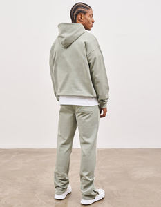 Nouvelle conception 100% coton survêtement empilé pantalon de survêtement évasé et ensemble de sweat à capuche à épaules tombantes - Product Image 2