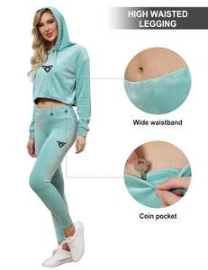 Vêtements tenues d'hiver hauts sweats à capuche haut capuche survêtements deux pièces ensembles femmes velours survêtements velours Jogging costumes femmes - Product Image 3