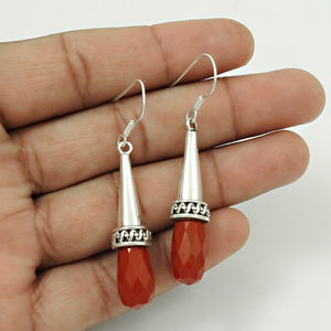 925 boucles d'oreilles en argent massif corail coupe pierres précieuses balancent boucle d'oreille pour femmes et filles bohème bijoux faits à la main fournisseurs en vrac - Product Image 6