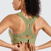 Soutien-gorge de sport sans couture pour femme, dos nageur, maintien moyen, respirant, yoga, vert uni
