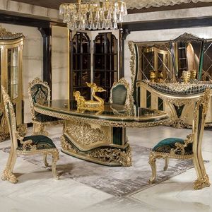 Set da Pranzo di Lusso <span class=keywords><strong>Majestica</strong></span> Hotel Emma in Legno di Teak Massiccio Intagliato a Mano con Finitura Verde, Arredamento Classico di Lusso - Product Image 1