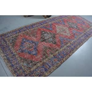 พรมสไตล์วินเทจของตุรกีการออกแบบงานปะต่อสีแดงสีน้ำเงินวัสดุขนสัตว์4.8 x 11.7ft พร้อมแผ่นยางรองสำหรับห้องนอนห้องโถง - Product Image 2