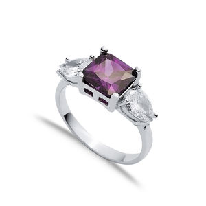 Square <b>Amethyst</b> Pear CZ Stone Cluster <b>Ring</b> Wholesale Turkish Handmade 925 Sterling Silver Jewelry for Women - Product Image 1
