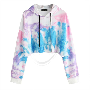 Sudadera con capucha corta teñida con lazo, Sudadera con capucha recortada de otoño, Sudadera con capucha Polerones para Mujer, sudadera colorida de manga larga para Mujer - Product Image 1