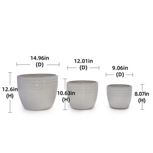 Ensemble de 3 pots de jardin en céramique Mdj, ronds, vert foncé brillant, pour une utilisation intérieure et extérieure, pour la maison et le jardin - Product Image 5