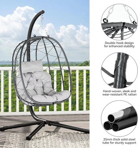 Sedia a dondolo a forma di uovo <span class=keywords><strong>da</strong></span> interno/esterno con supporto, sedia a dondolo a forma di uovo per patio, camera <span class=keywords><strong>da</strong></span> letto, <span class=keywords><strong>giardino</strong></span> e balcone - Product Image 2