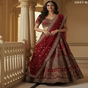 Vêtements de mariée indiens en soie avec broderies multiples Lehenga Choli Shopping en ligne en Inde à prix de gros Fabricant de mode féminine - Product Image 1