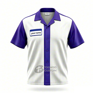 Men's Custom Two-Tone Camp Collar <b>Bowling</b> Shirt Color Block Short Sleeve Retro Button Down for Party Beach Team Uniform - Product Image 3