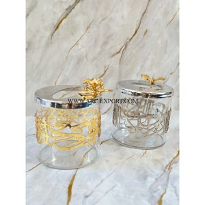 Boîte à mouchoirs de calligraphie islamique en verre transparent avec couvercle martelé poli miroir ensemble de 2 mouchoirs de table décoratifs pour la maison de taille personnalisée - Product Image 1