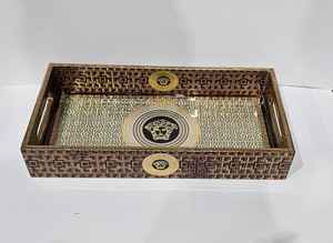 Designer Wooden <b>Tray</b> Collection with Enamel Print and Polished Gold Foil Surface Ideal for Stylish Tea and Coffee Serving - Product Image 6