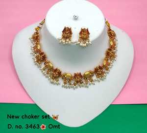 Bijoux de temple traditionnels indiens du sud, en perles et en cuivre, bijoux de mariée antiques, bijoux de mariage lourds plaqués or, ensemble de collier - Product Image 2