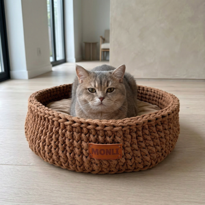 Handcrafted Modern Cotton Pet <b>Bed</b> Rectangle Brown Cat <b>Cave</b> Removable Feature Classic Cartoon Style Solid Pattern Fleece Carton - Product Image 2