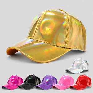 Casquettes de baseball structurées en PU <span class=keywords><strong>holographique</strong></span> de haute qualité, noires, à 6 panneaux, réglables, unisexes, décontractées et artistiques - Product Image 1