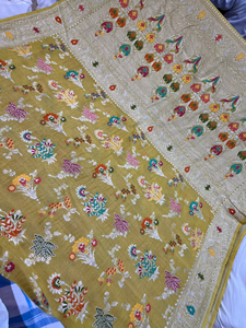 Sari de Georgette Tassur Puro de Lujo, 100% Auténtico, Hecho a Mano, con Motivos Tilfi Meena, Elegante Diseño Banarasi Multicolor para Fiestas - Product Image 4