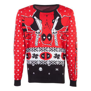 <b>Marvel</b> for Deadpool Jacquard Knitted Jumper for Unisex Plus Size Warm Oversized for Winter Long Sleeves with <b>Print</b> Decoration - Product Image 1