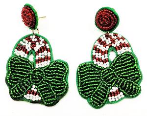 Pendientes colgantes de árbol de Navidad de alce de Papá Noel de tela bonita para mujer con tachuelas de diamantes y perlas regalos de vacaciones perfectos - Product Image 2