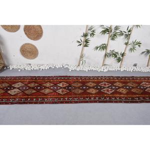 2.5x12.3 ft Vintage Turkish <b>Red</b> Orange Patchwork <b>Wool</b> Eco-Friendly Rug with Latex Backing - Product Image 2
