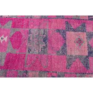 พรมตุรกีขนาด 2.9x10.2 ฟุต, พรมเฮอร์กี, พรมลายตารางสีชมพู ทำจากขนสัตว์ - Product Image 5