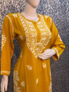 Verano Chikan bordado a mano trabajo Kurti Rayon chikankari bordado indio India Fabricante Mayorista Kurtis mujeres en la India - Product Image 6