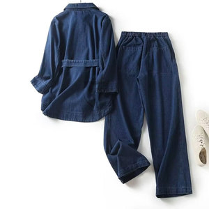 Women's Eco-Friendly Breathable <b>Denim</b> 2-Piece Set <b>Stretch</b> Crop Jacket Jeans Spandex/Cotton Fabric Casual Vintage Simple Style - Product Image 2