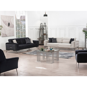 Canapé moderne 7 places noir gris en velours chromé avec pieds, meubles élégants en tissu de luxe pour la maison, le bureau, le salon et l'hôtel avec rangement - Product Image 3