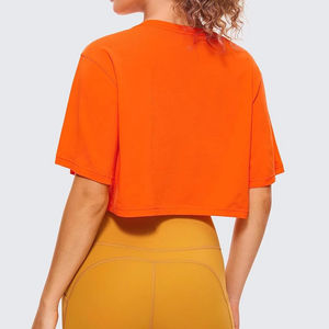 เสื้อยืดครอปสำหรับผู้หญิงเสื้อครอปสีส้มผ้าฝ้าย100% เสื้อครอปสำหรับออกกำลังกายลำลองเสื้อครอป - Product Image 2