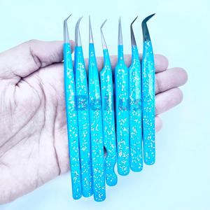 Nouveau Style bleu poudre revêtement pince à cils en acier inoxydable pince à épiler à pointe de Fiber à poignée unie pour Extensions - Product Image 6