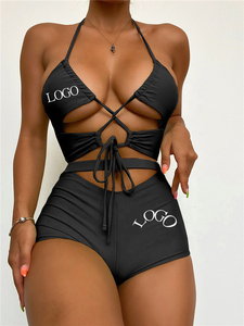 Custom OEM Designer High Waist Halter Swim Cut Out Bathing Suits 2 Piece Swimsuit <b>Bikinis</b> <b>Set</b> for Women - Product Image 4